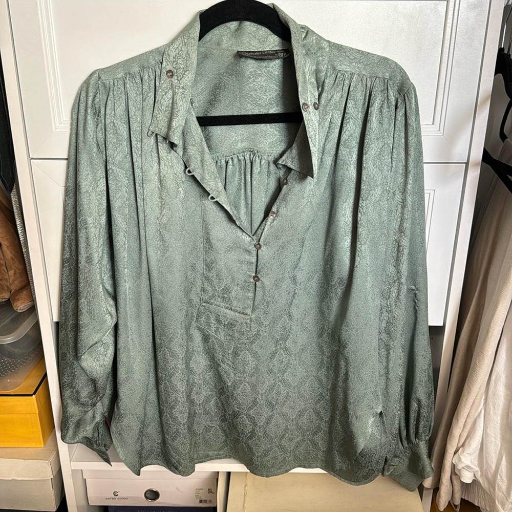 Vintage sage green brocade silk blouson top * size 4
